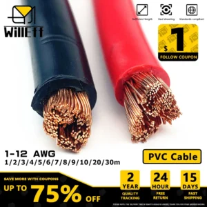 100m PVC Electric Cable Soft Copper Wire For Power led Car battery jumper wiring 1AWG 2AWG 4AWG 6AWG 8AWG 10AWG 12AWG 14AWG