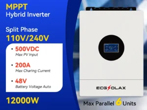 ECGSOLAX 12KW Hybrid Solar Inverter 48V Split Phase 120V/240V Pure Sine Wave Inverter With MPPT 200A Solar Charger Bulit in WIF