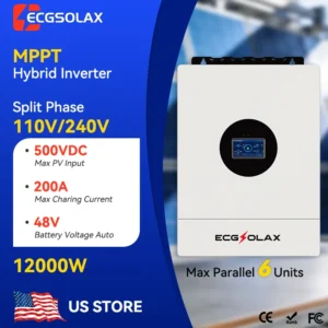 ECGSOLAX 12KW Hybrid Solar Inverter 48V Split Phase 120V/240V Pure Sine Wave Inverter With MPPT 200A Solar Charger Bulit in WIF