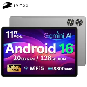 SVITOO Tablet 2026 Android 16 11 Inch 90Hz HD IPS Screen Unisoc T7250 Octa-Core Processor 4GB Physical RAM + 16GB Virtual RAM 128GB ROM 1TB Expandable 8800mAh Battery 2.4GHz 5GHz Dual Band WiFi 5 Bluetooth 5.0 GPS Widevine L1