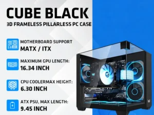 Yeah Magic CUBE Computer Case 3-Panel Tempered Panoramic View 3 Pre-Installed Cooling Fans Supports MATX/ITX Motherboard