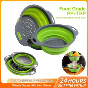 Silicone Folding Drain Basket Fruit Vegetable Washing Basket Foldable Strainer Colander Collapsible Drainer Kitchen Storage Tool