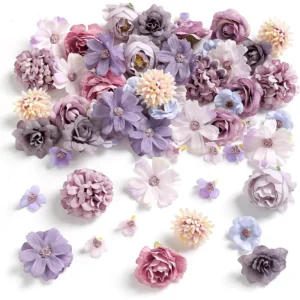 20Pcs/set 4cm Purple Silk Rose Artificial Daisies Flower Heads for Craft Wreath Wedding Party DIY Home Room Decora Fake Flowers