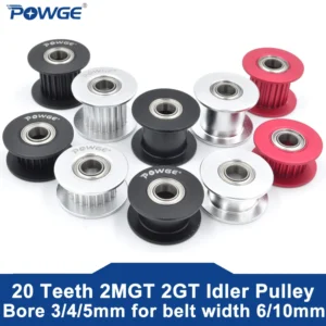 POWGE 2MGT 2GT 20 Teeth Timing Idler Pulley Bore 3/4/5mm with Bearing Black for GT2 Synchronous belt Width 6/10mm 20teeth 20T