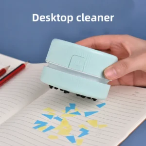Mini Desk Vacuum Cleaner, Portable Desktop Cleaner for Crumbs/Paper/Eraser Debris, Battery-Powered with Brush, Cute Macaron Colo