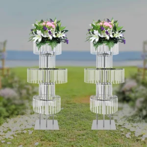 2PCS 5-tier Crystal Flower Stand Wedding Centerpieces Crystal Vases Premium Display Shelf for Party Table Decor Gold/Silver