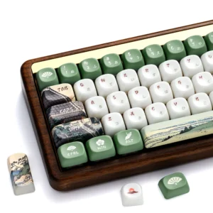 XVX Ceramic Glaze Coating Keycaps PBT MOA Profile 5 Side Dye Sublimation White and Green U-kiyoe Fugaku Key Cap 129 Keys