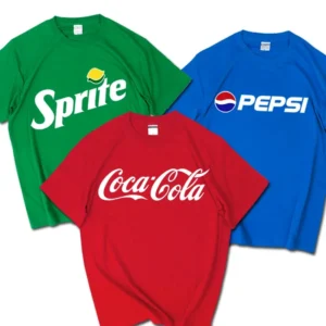 2025 Summer New Trendy Brand INS Pepsi Cola Joint T-shirt Sprite Coca-Cola Men's and Women's Loose Cotton Couple's Short Sleeves