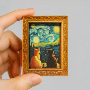 Art Cat Fridge Magnet, Van Gogh Starry Sky Cat Painting Magnet, Cute Home Decor for Kitchen,Fridge & Whiteboard,interesting gift