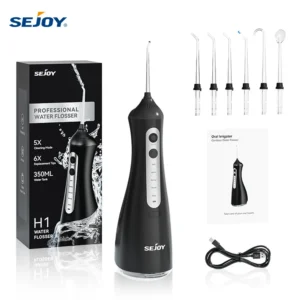 Sejoy Electric Oral Irrigator Water Dental Flosser Pick for Teeth Cordless 350ML Water Tank,6 Cleaning Modes, IPX7 for Home
