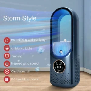 Portable USB Air Cooler Leafless Electric Fan 6 Speed Silent Timer Air Conditioner Cooling Fan Humidifier Conditioning Fan