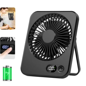 Desk Fan Portable USB Rechargeable Fan 180° Tilt Folding Personal Fan With Power Display 5 Speeds Ultra Quiet Table Fan