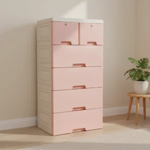 NEW 5-Tier Plastic Storage Cabinet, Drawer Organizer for Living Room,w/6Drawers Lockable Cabinet Storage Closet Drawer Organizer