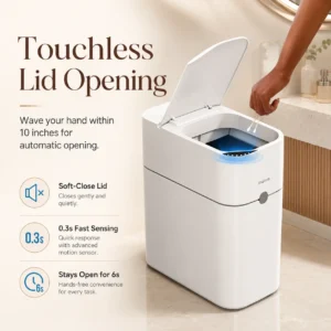 JOYBOS Touchless Trash Can with Motion Sensor & Auto Bag-Suction System, Hands-Free Operation Suitable for Small Spaces, Compact Waste Bin with Press-to-Open Lid, ABS/Polypropylene Garbage Pail, RV, Narrow Corners, RV Essentials