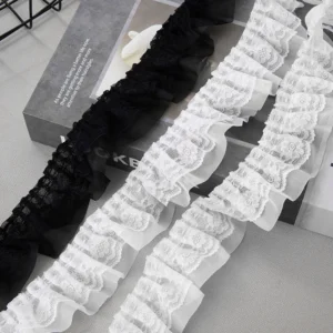 5CM Wide New Double Layers 3D Pleated Chiffon Lace Ruffle Trim Fluffy Dress Pettiskirt Curtains Splicing Cloth Sewing Deocration