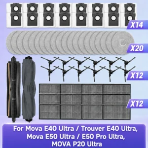 Fit For Mova E40 Ultra/Trouver E40 Ultra, Mova E50 Ultra/E50 Pro Ultra, MOVA P20 Ultra Tricut Side Brush Filter Mop Cloth Bag