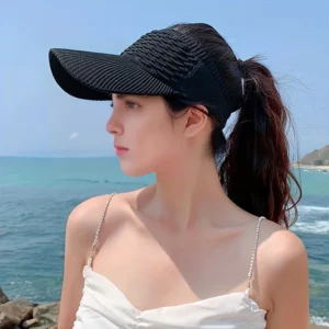 Casual Elastic Knitted Cap, Breathable Women's Empty Top Sunshade Hat For Outdoor Sports And Sun Protection