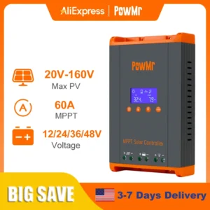 PowMr MPPT 60A Solar Charge Controller 12V 24V 36V 48V Auto Solar Panels Regulator Parallel Up 12 Units For Lead Acid Lithium LiFePO4 Battery