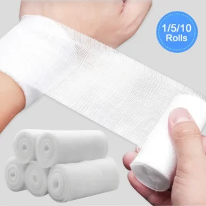 1/5/10 Rolls Absorbent Gauze Cotton Bandage Roll Wound Hemostasis Wrapping Dressing Fixation First Aid Bandage Roll