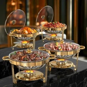 2/4 Pack Chafing Dishes for Buffet 5QT Round Stainless Steel Chafing Dish Set for Home Parties, Christmas Buffet Warmer Set