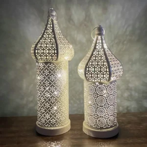 Home Ornament Iron Art Moroccan Night Light Hollow Battery Powered Ramadan LED Light Vintage Masjid Lantern Mosque