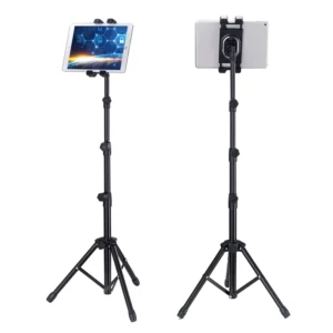 UNHO retractable adjustable iPad floor stand tripod , suitable for 360°rotation, 68" height, for 4-12.9" mobile phones/tablets