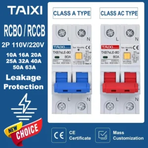 TAIXI RCBO RCCB Type A / AC Residual Current Circuit Breaker MCB 220V 110V 10A 16A 20A 32A 40A 63A 30mA 15mA Leakage Protection