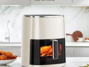 JHK 6 Quart Electric Air Fryer with Window Square Air Fryer 400F 12-in-1 Air Fry Roast Reheat Dehydrate Fries Custard Chicken Vegetabels and Keep Food Warm