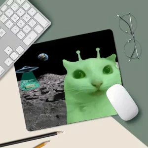 Alien Cat Meme Mouse Pad - Quirky Non-Slip Color Edge Portable Mat for Laptop Office & Gaming Kawaii Cat Desk Mat