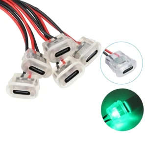 10PCS Female Connectors Transparent 2Pin USB Type-C With LED Lights Input Type Charging Socket Waterproof USB-C Power Port