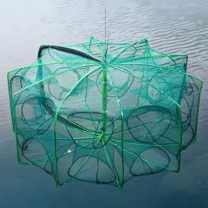 Durable Foldable Fishing Net 6/8/10 Holes Green Hand Fishing Net Nylon 40~82cm Tank Trap Cage Mesh Tool
