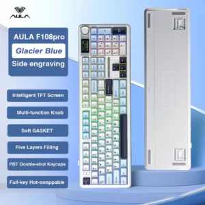 AULA F108 Pro Gaming Mechanical Keyboard Tri Mode Custom Multi-Knob Screen RGB Esports Wireless Keyboard with TFT Smart Display