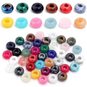 6Pcs/Lot 14×8mm Big Hole Stone Beads Charms Stone Agates Tiger Eye Beads Handmade Spacer Beads DIY Clothing Crafts Accessories
