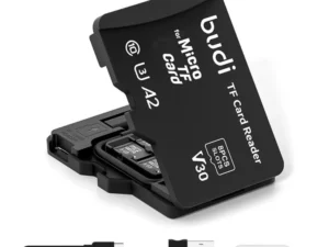 BUDI TF Memory Card Reader with 8 Slots TF-Styled Memory Card Storage Case Supports USB Type-C and USB Compatible