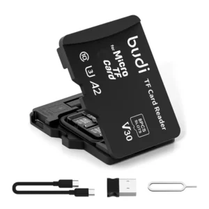 BUDI TF Memory Card Reader with 8 Slots TF-Styled Memory Card Storage Case Supports USB Type-C and USB Compatible