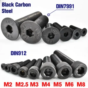 50-1000pcs M2 M2.5 M3 M4 M5 M6 M8 Din912 G12.9 Allen Hexagon Socket Screw DIN7991 Black Steel G10.9 Hex Socket Countersunk Screw