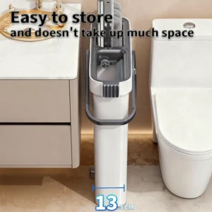 Joybos Space-Saving Slim Mop Bucket Set (Only 5.3" Wide), Self-Wringing Flat Mop with Built-in Hair Scraper & Anti-Tipping Suction Base, Includes 2 Washable Pads