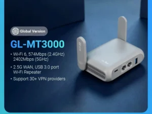 GL.iNet GL-MT3000 (Beryl AX) Wi-Fi 6 Wireless Travel Gigabit Router, Connect Public & Hotel Wi-Fi, Captive Portal, Cybersecurity
