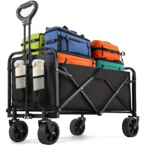 Heavy Duty Wagon Carts Foldable, Portable Wagons for Groceries, Beach Cart with All-Terrain Wheels Drink Holders, Utility Wagon