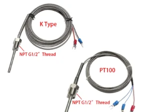 SNDHEATER K Type PT100 Thermocouple Sensor NPT G1/2" Thread Stainless Steel Adjustable Probe 6x50/100/150/200MM Wire 1/2/3/4/5M