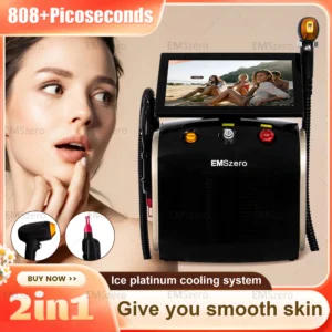 2in1 Soprano Titanium Ice Platinum Diode 755 808 1064nm 4 Wavelength  ND YAG Machine Painless Hair Removal Machine