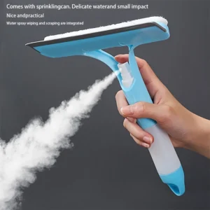 Blue 3-in-1 Window Scraper,Detachable Microfiber Pad for Scrubbing&Squeegee,Streak-Free for Glass & Shower Door, No Power Needed