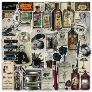 50PCS/Pack Vintage Potion Bottle Labels Stickers Retro Horror Gothic Stickers For Suitcase Scrapbooking Laptop Decorative