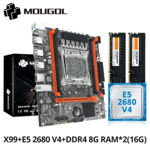 MOUGOL X99 Gaming Motherboard Kit with Intel Xeon E5 2680 V4 & DDR4 8Gx2 2133MHz Dual Channel ECC RAM M.2 NVME for Desktop PC