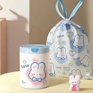 1 roll 100pcs blue rabbit garbage bag Portable Printed Thickened Garbage Bags, Stylish Blue Heart & Rabbit Drawstring Trash Bags for Home and Kitchen