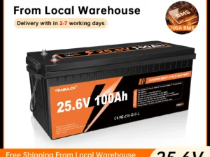 Yeagulch 24V 100Ah LiFePO4 Lithium Battery with 100A BMS 2560Wh Power for Solar Off-grid Home Backup Energy Storage RV Fishing
