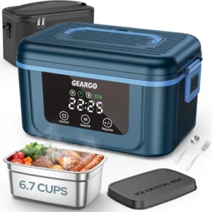 Cordless Electric Lunch Box,1.6L 24000mAh Rechargeable Heated Lunch Box with Ice Crystal Box,24 Hours Self Heating Lunchbox