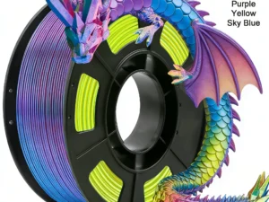 Tricolor Silk PLA 3D Printer Filament, 1.75mm Multicolor 3D Printing Filament, Purple&Sky Blue&Yellow Filament, 250g (0.55lbs)