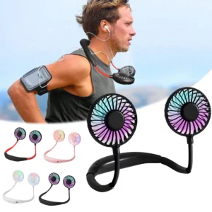 USB Rechargeable Mini Sports 3-Speed Adjustable Neck Dual Fan Home OfficeOutdoor Travel Portable Hanging Neck Fan