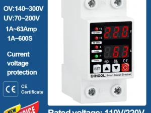 DIN Rail Adjustable over under Voltage Current Protective Device AC220V/110V 1-63A Delayed Self Recovery  Voltage Protector